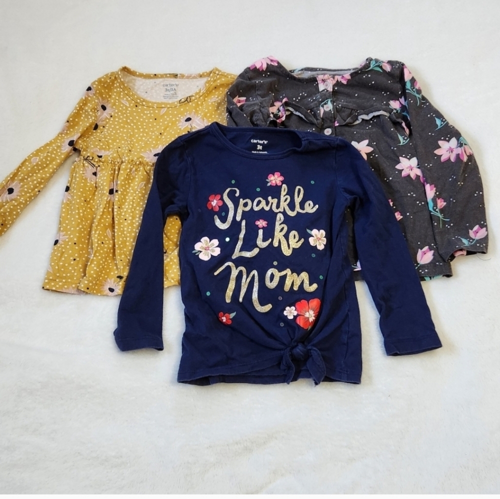 Carter's Long Sleeve Shirt Bundle,  Girls Size 3 T
